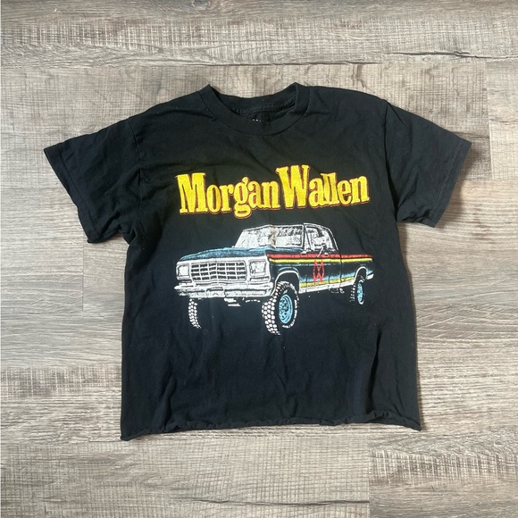 Morgan Wallen Boxy Fit Cropped Shirt Band Tee Small Black Country Concert - Picture 2 of 4